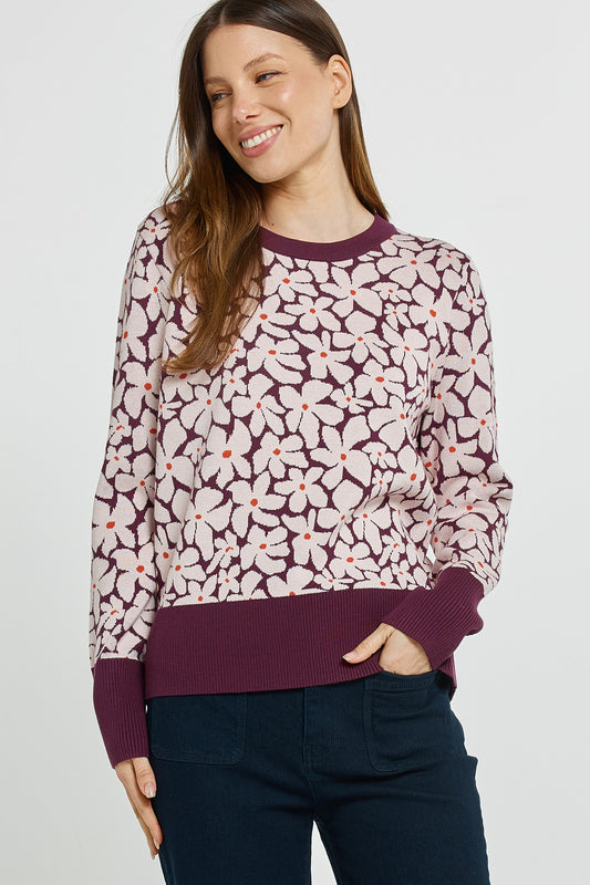 Betty Basics Maisie sweater in wine petal jacquard - [shop_name Strathaven] [womens clothing]