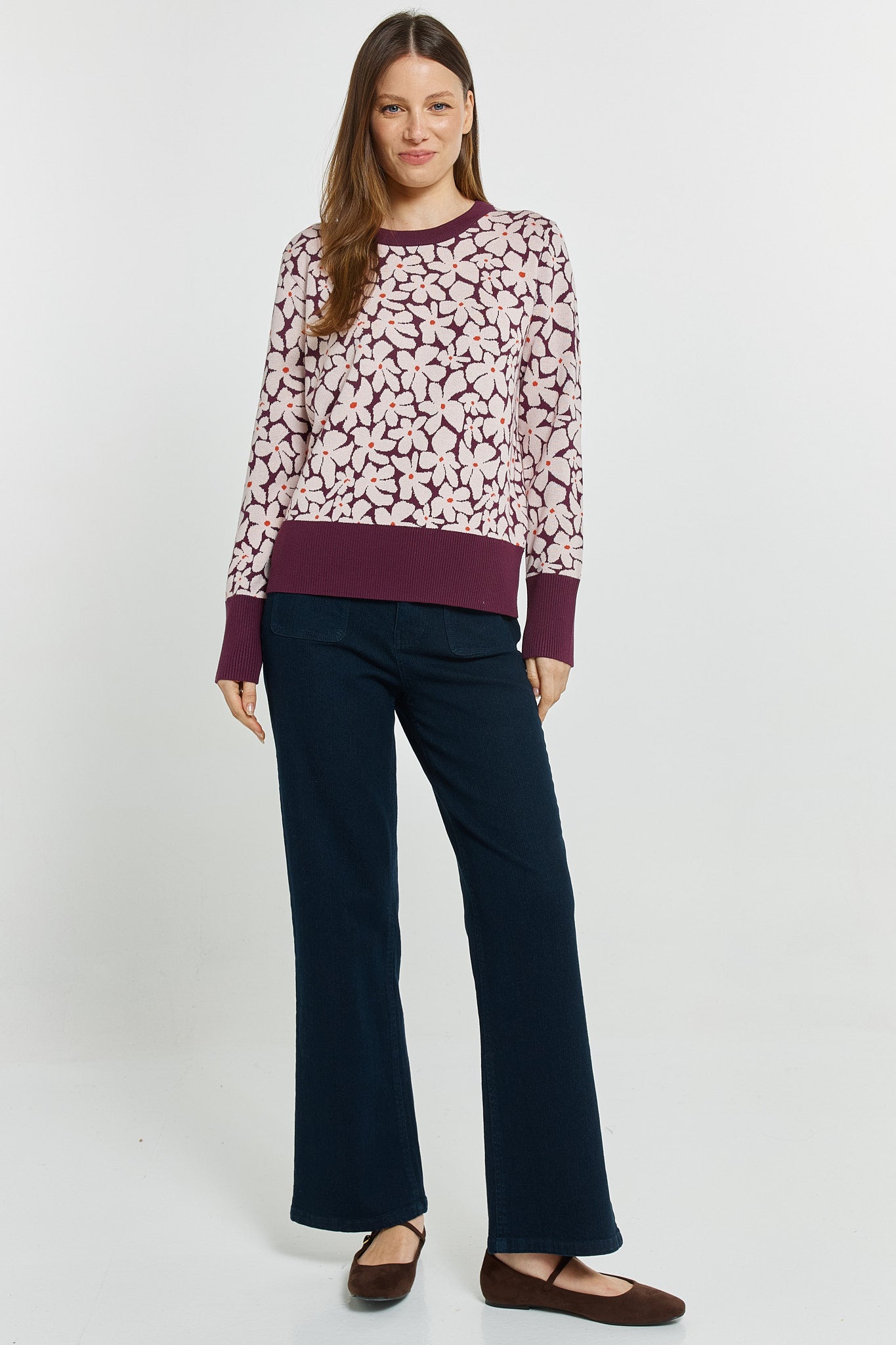 Betty Basics Maisie sweater in wine petal jacquard - [shop_name Strathaven] [womens clothing]