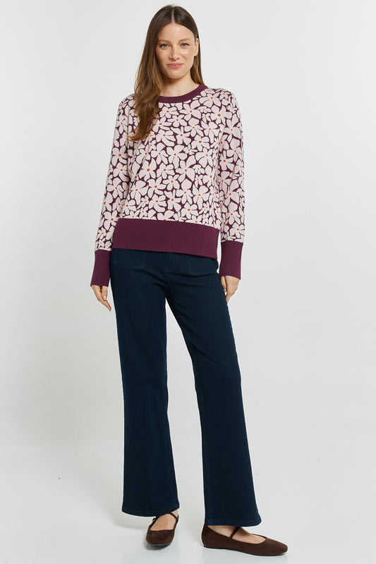 Betty Basics Maisie sweater in wine petal jacquard - [shop_name Strathaven] [womens clothing]