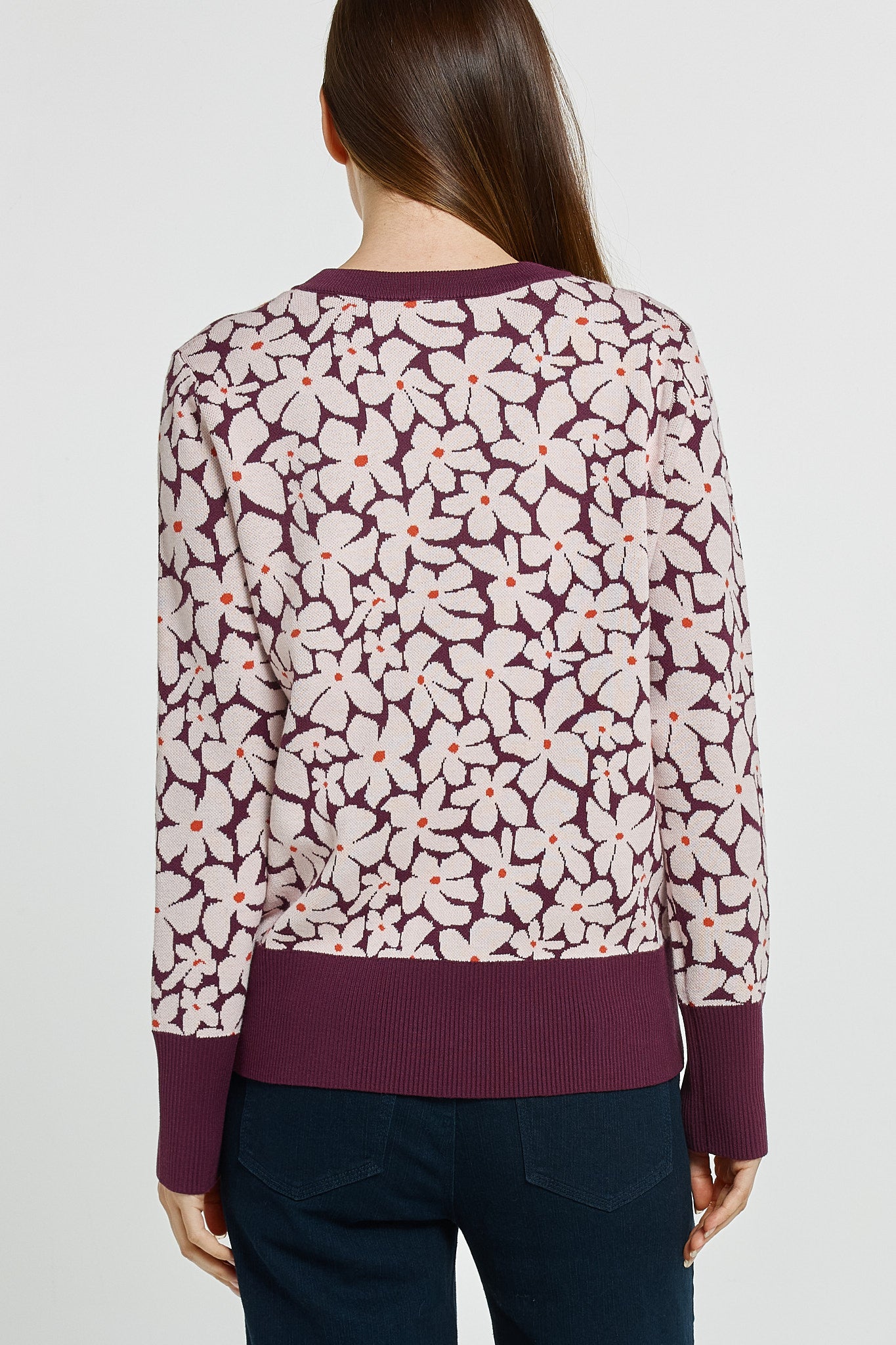 Betty Basics Maisie sweater in wine petal jacquard - [shop_name Strathaven] [womens clothing]