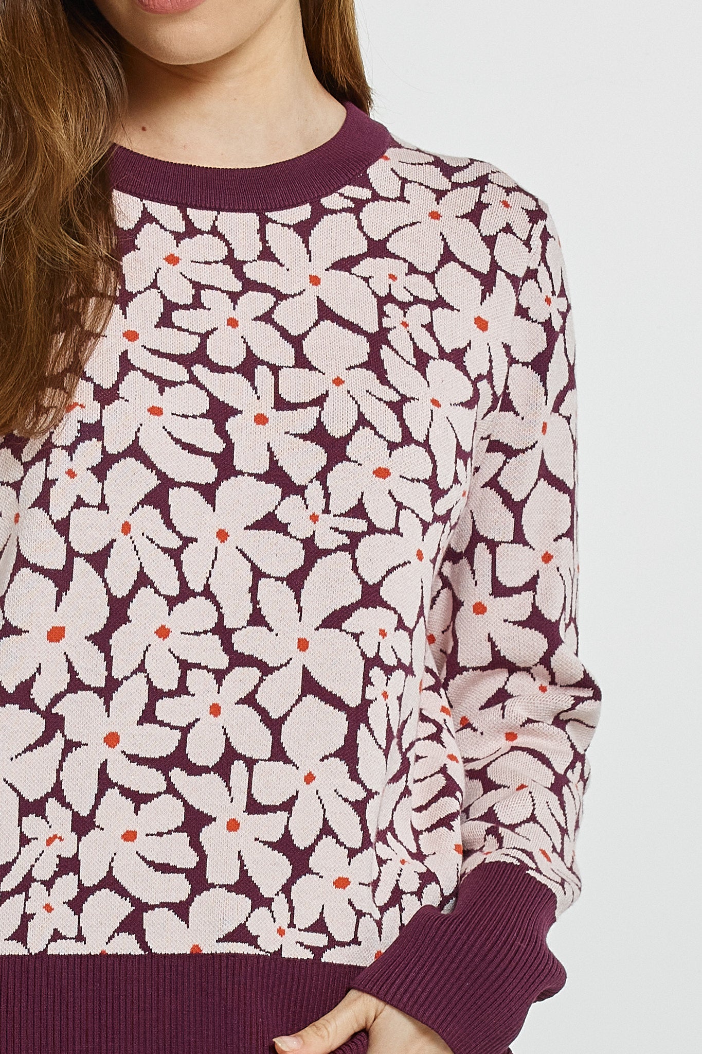 Betty Basics Maisie sweater in wine petal jacquard - [shop_name Strathaven] [womens clothing]