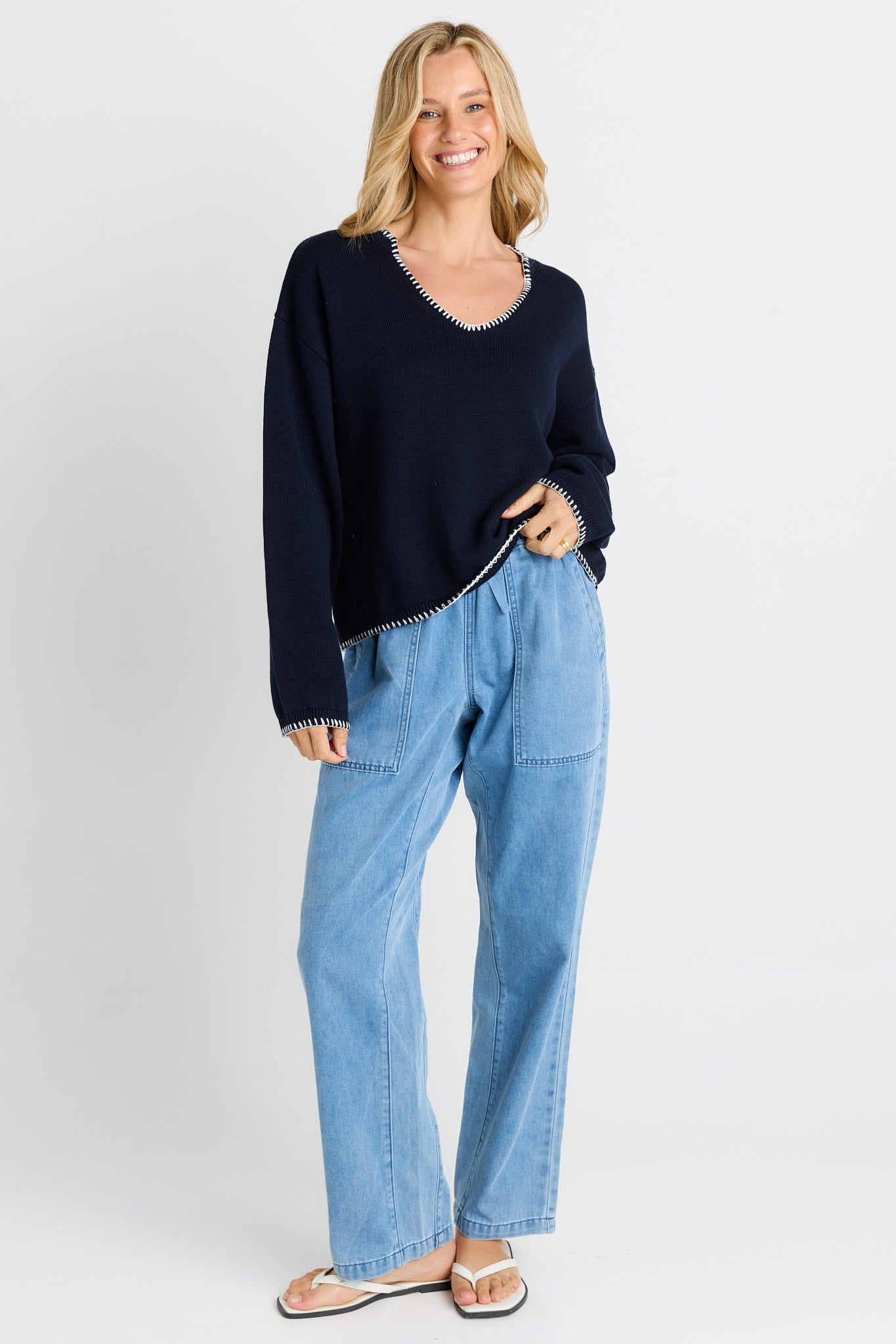 Betty Basics Ascot stitch sweater in navy - [shop_name Strathaven] [womens clothing]