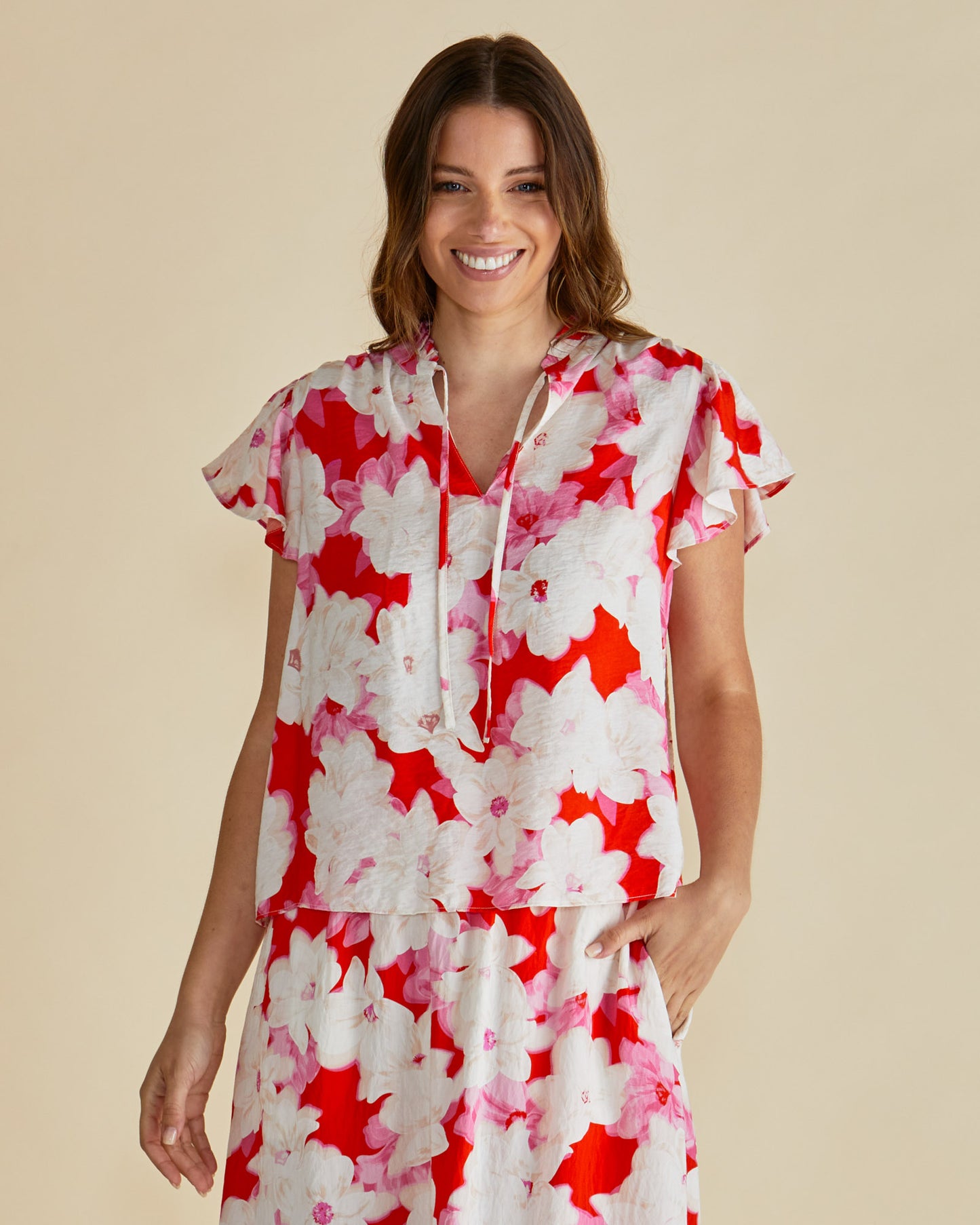 Betty Basics Lyra blouse in red floral - [shop_name Strathaven] [womens clothing]