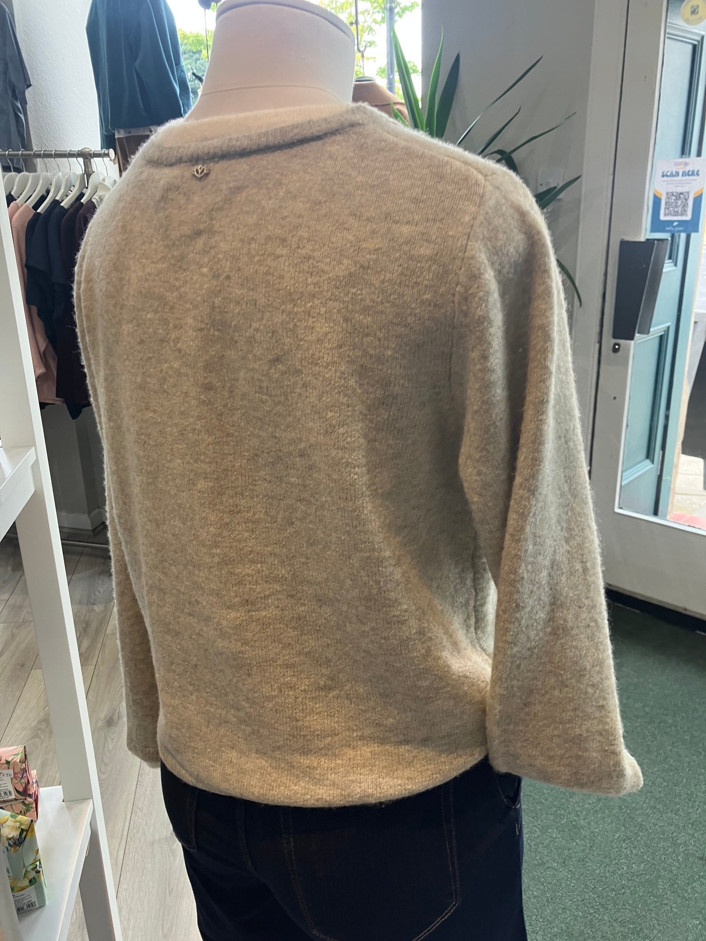 Yest Brandi in grey olive and beige cream layered sweater