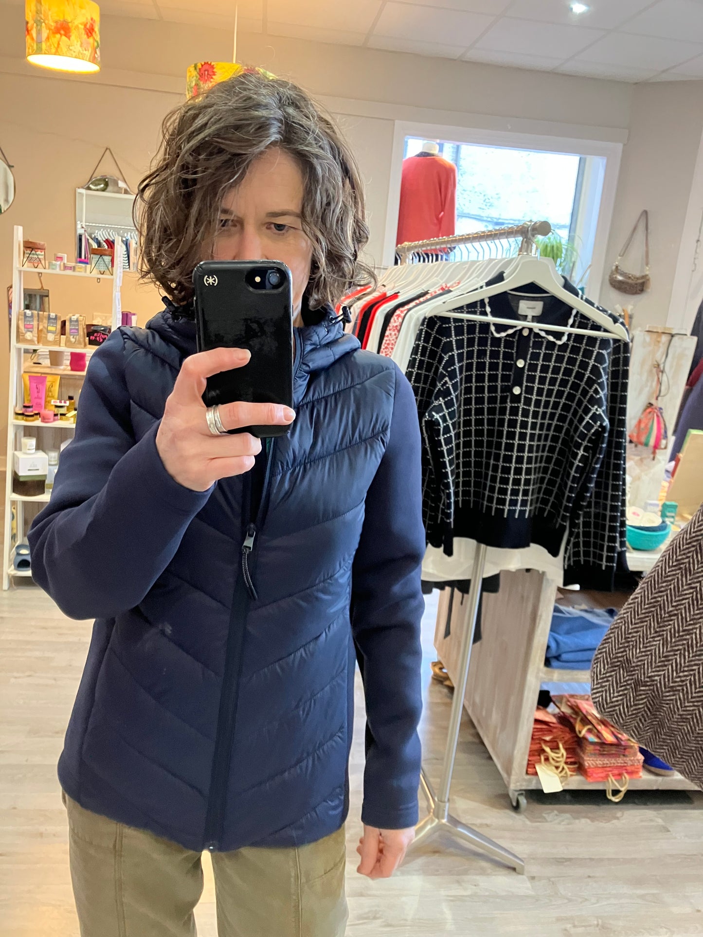 Fransa padding jacket in navy with cosy sleeves
