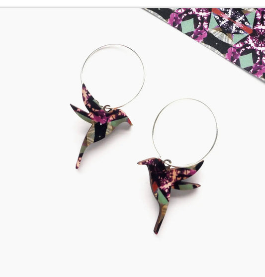 Mica Peet Hummingbird Hoop Earrings pink