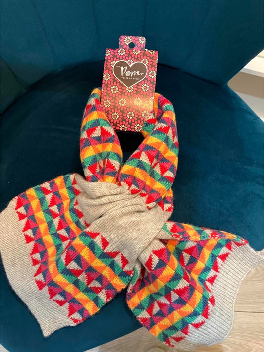 POM Grey and rainbow geometric pull through scarf