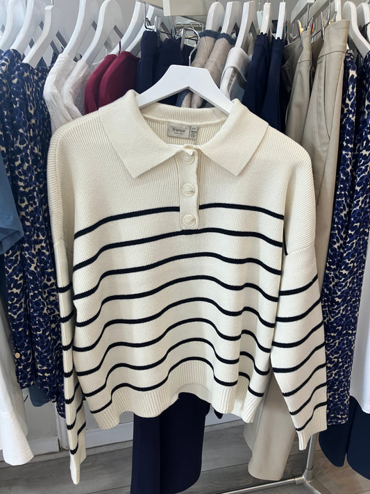 Fransa Kanya Sweater with buttons and stripe