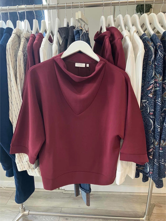 Yest Sally cowl neck dressy top in wine red