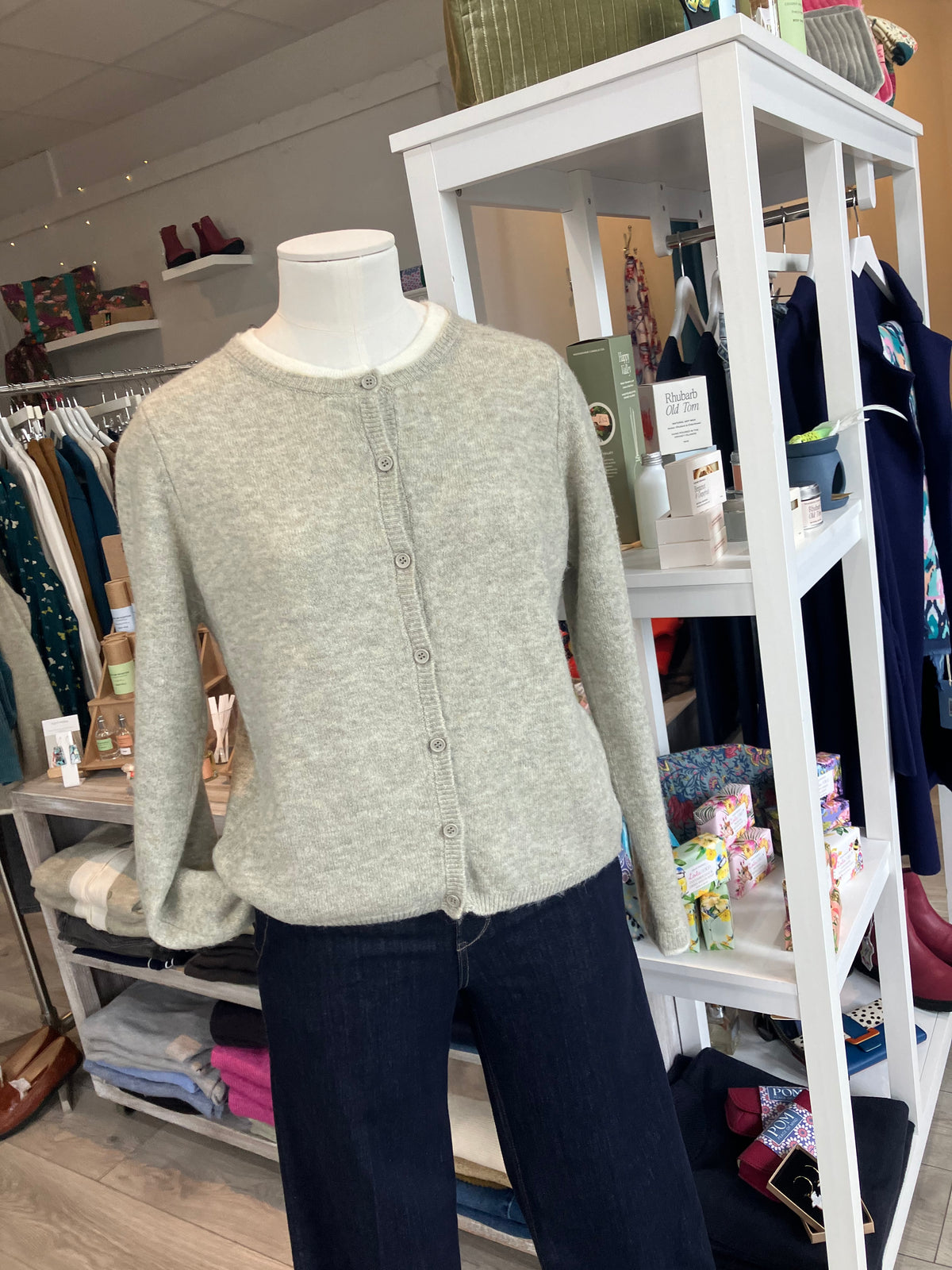 Yest Brandi in grey olive and beige cream layered sweater