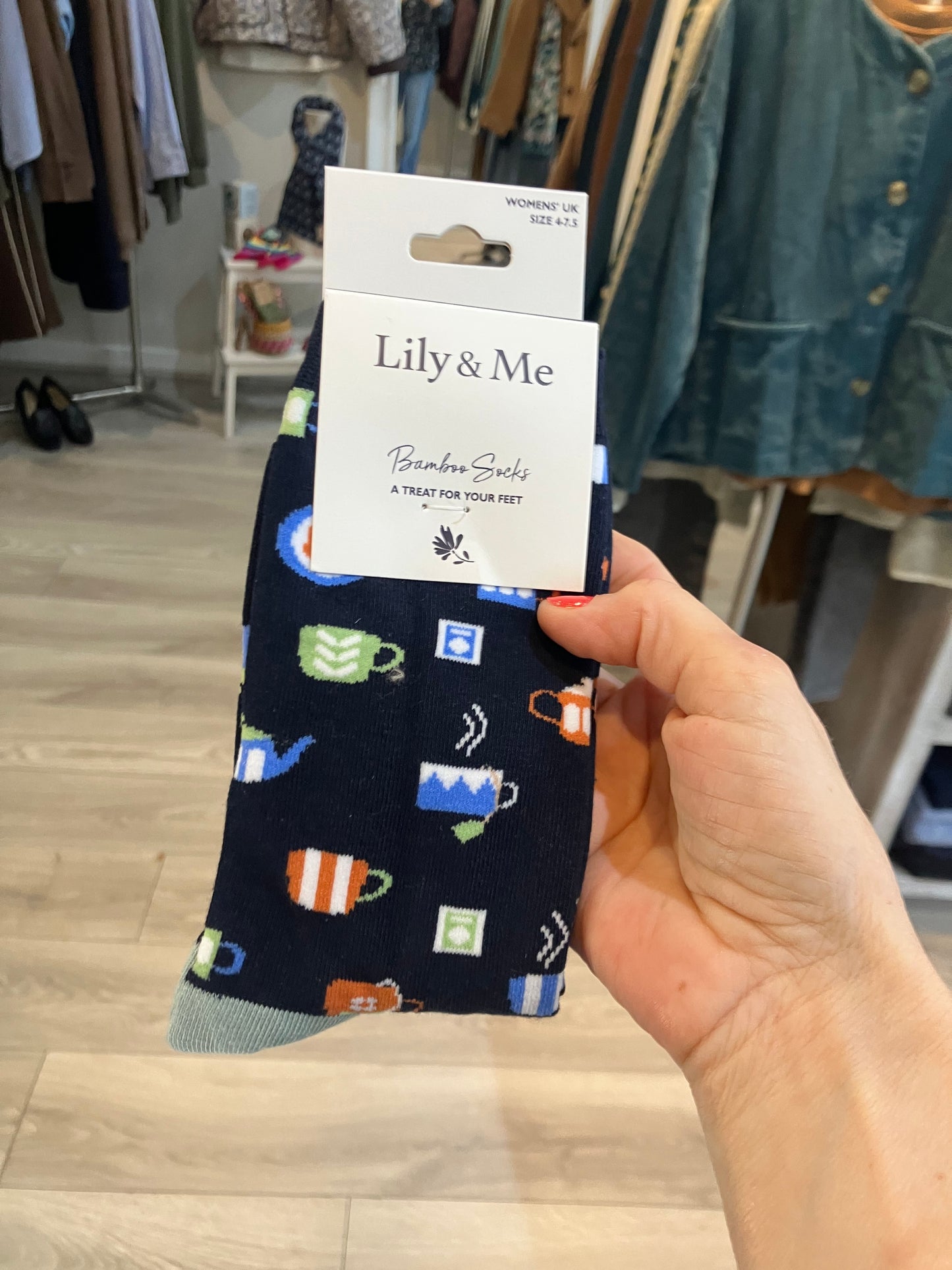 Lily & Me cup of tea socks