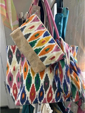 POM cotton diamond Ikat print large tote bag
