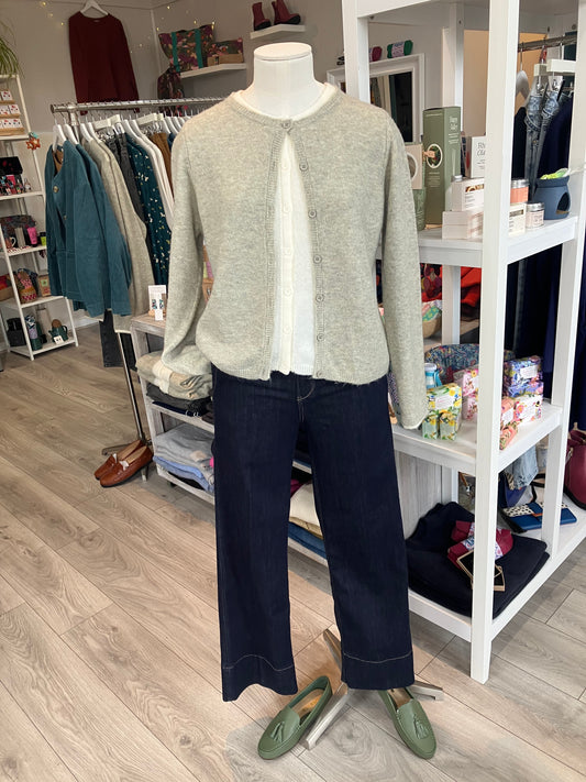 Yest Brandi in grey olive and beige cream layered sweater