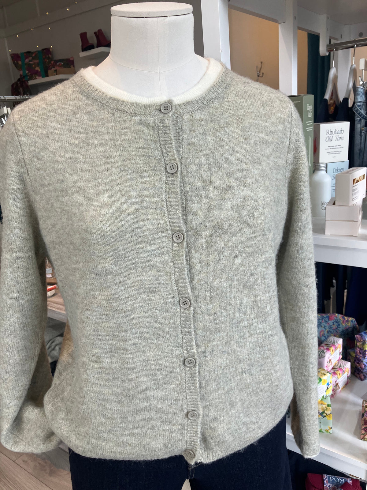 Yest Brandi in grey olive and beige cream layered sweater