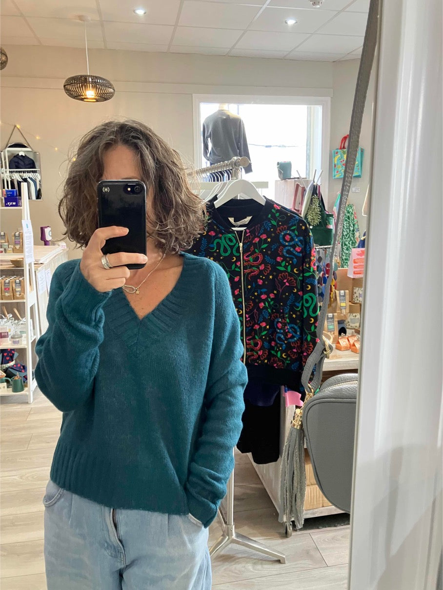 Lily & Me Woodchester sweater in petrol blue