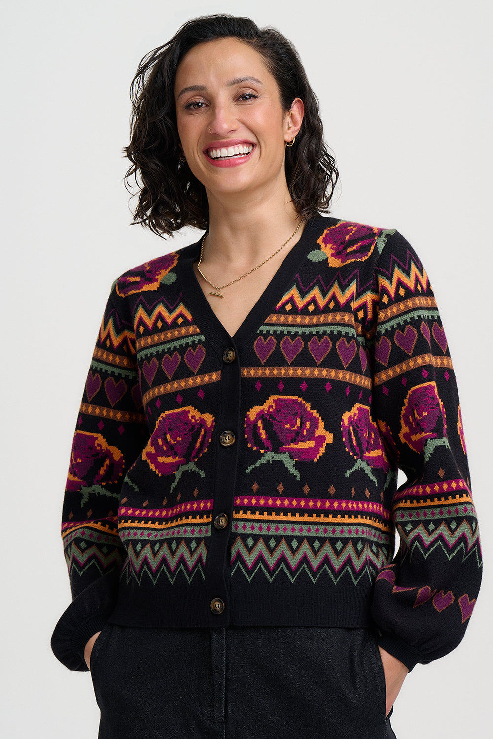 Sugarhill Brighton Adrian cardigan with wild roses - [shop_name Strathaven] [womens clothing]