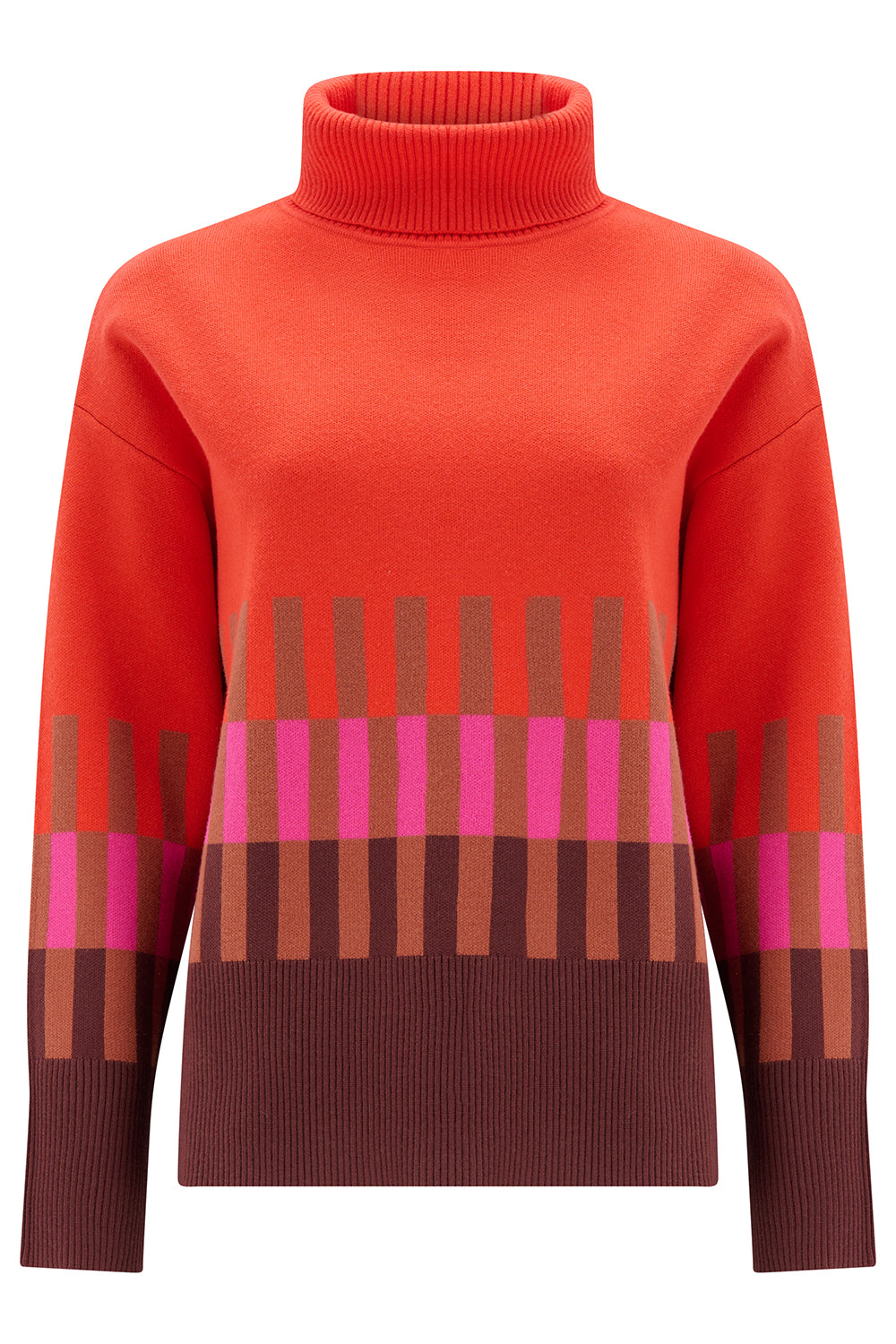 Sugarhill Brighton Serita roll neck in orange with pink and brown