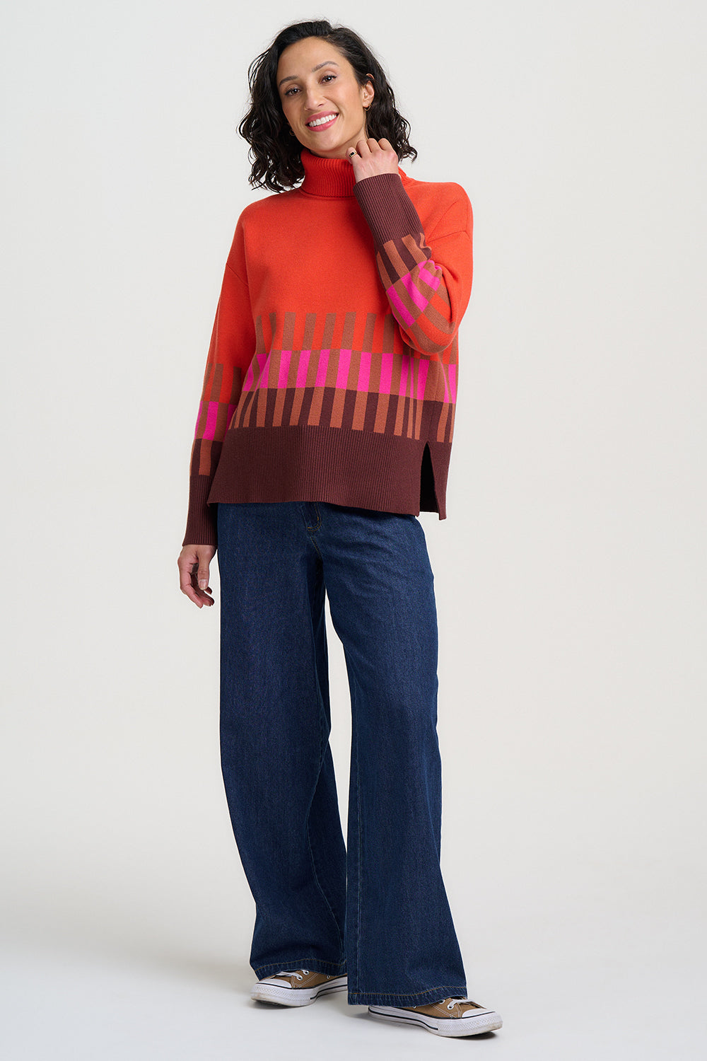 Sugarhill Brighton Serita roll neck in orange with pink and brown
