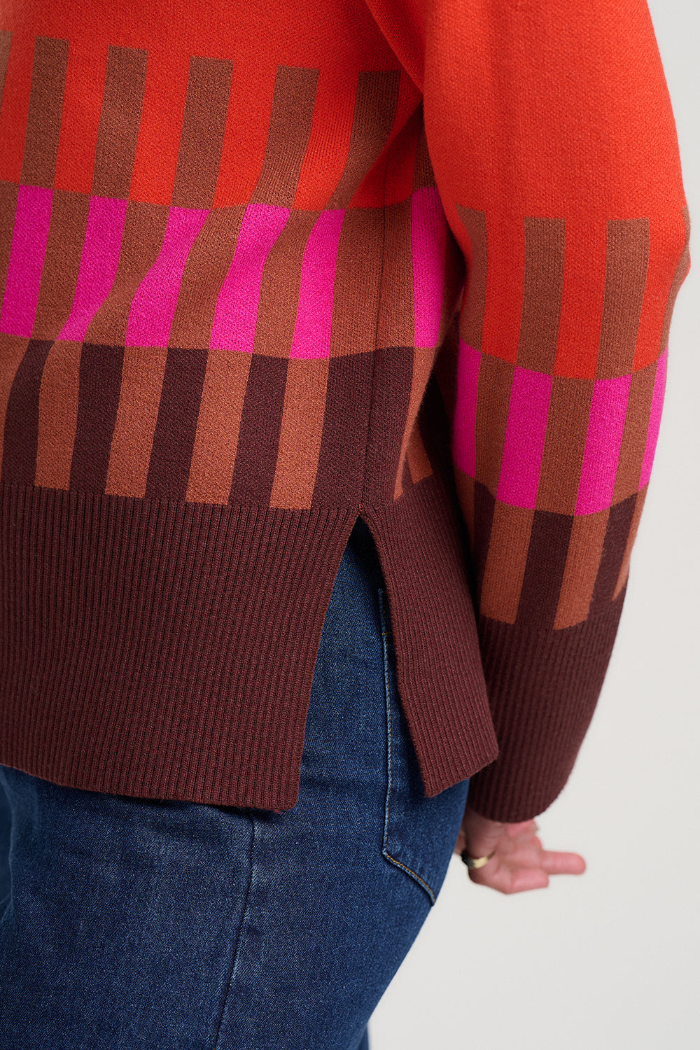 Sugarhill Brighton Serita roll neck in orange with pink and brown