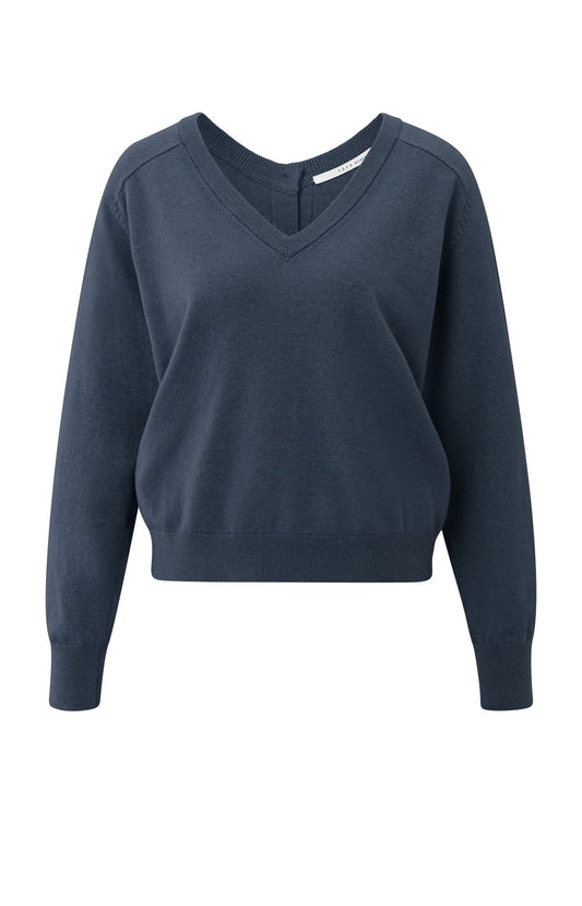 Yaya china blue melange v neck sweater