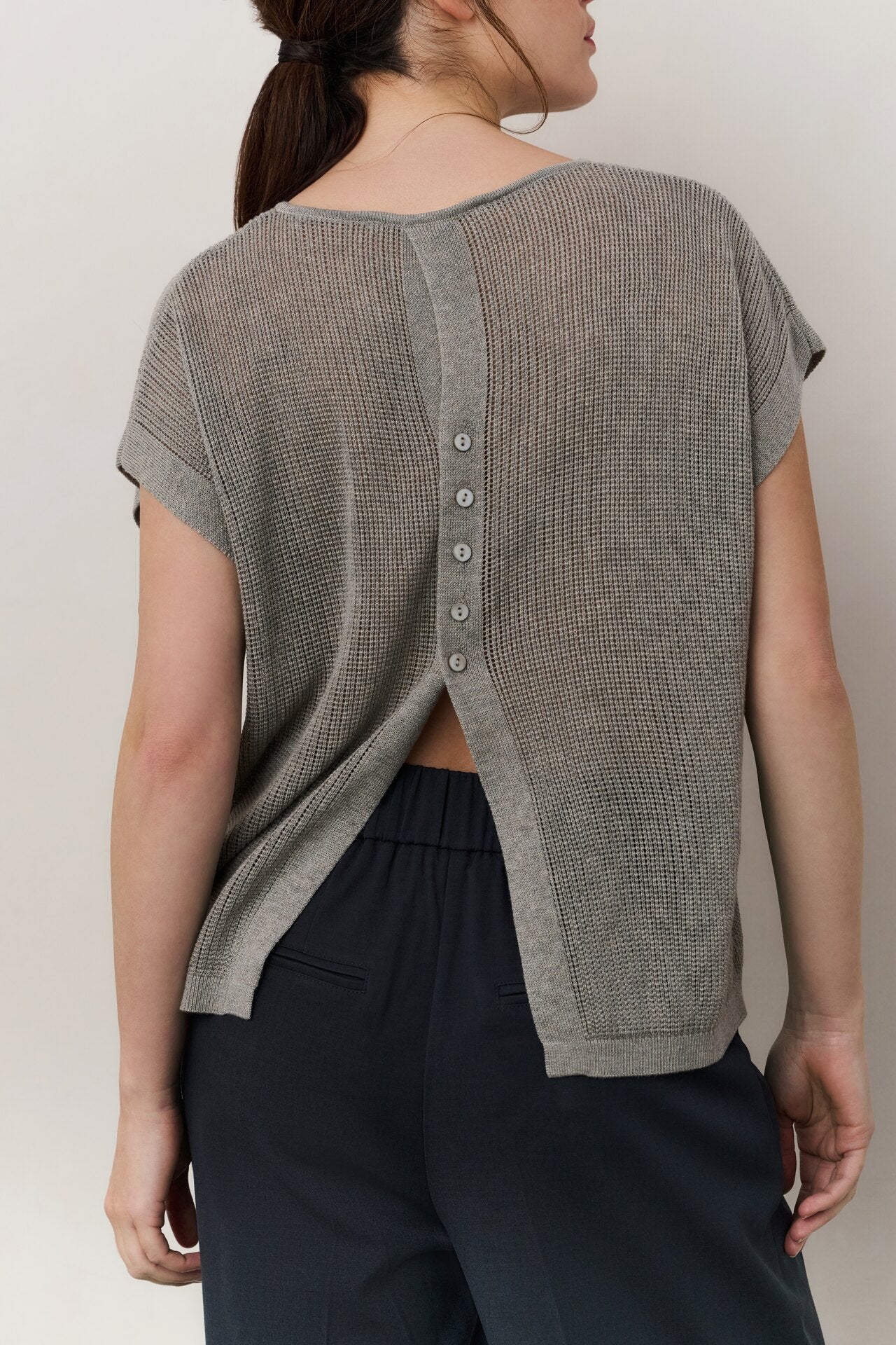 Yaya knit top with button detail in brownish grey