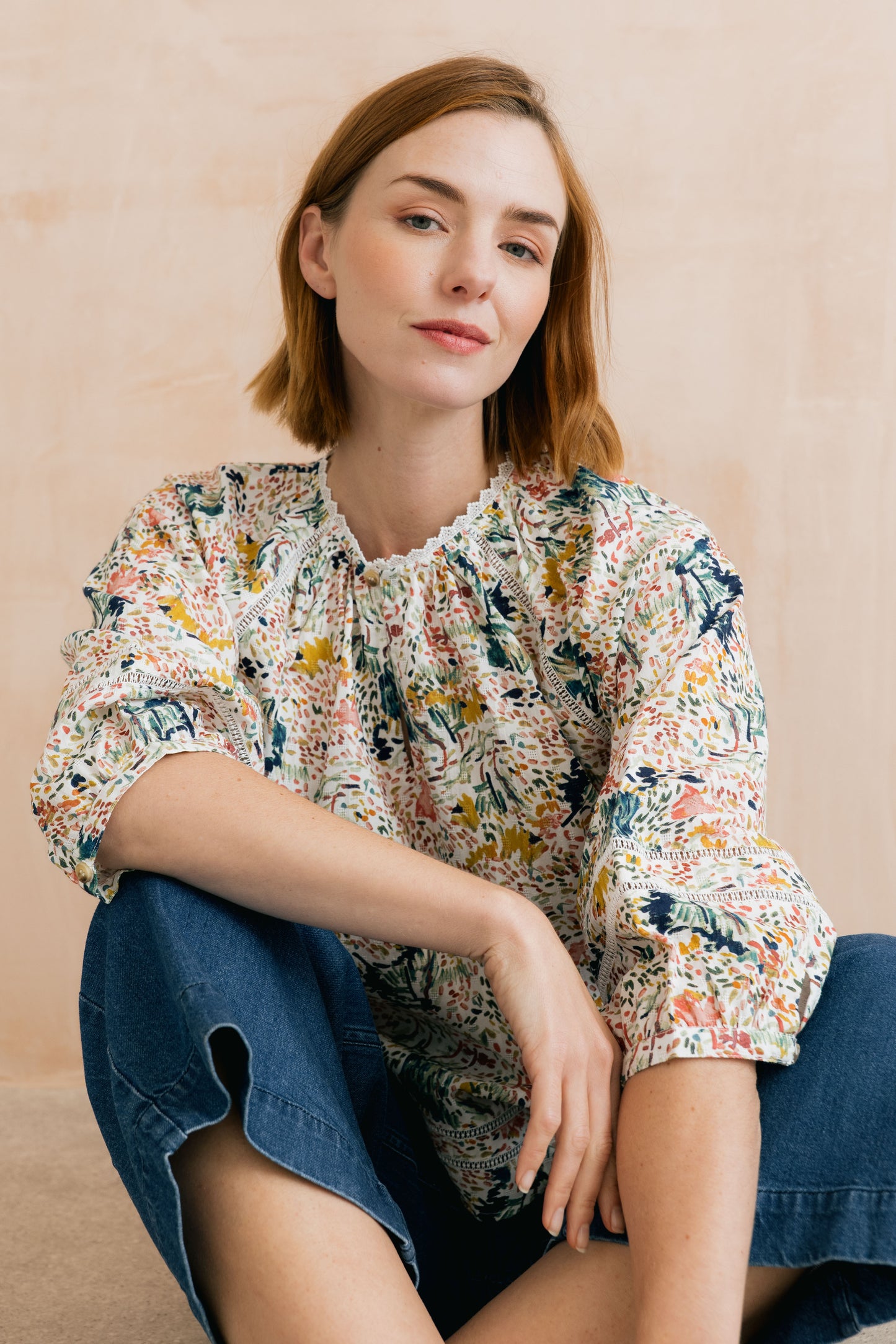 Lily & Me Zoe three quarter sleeve blouse in ecru - [shop_name Strathaven] [womens clothing]