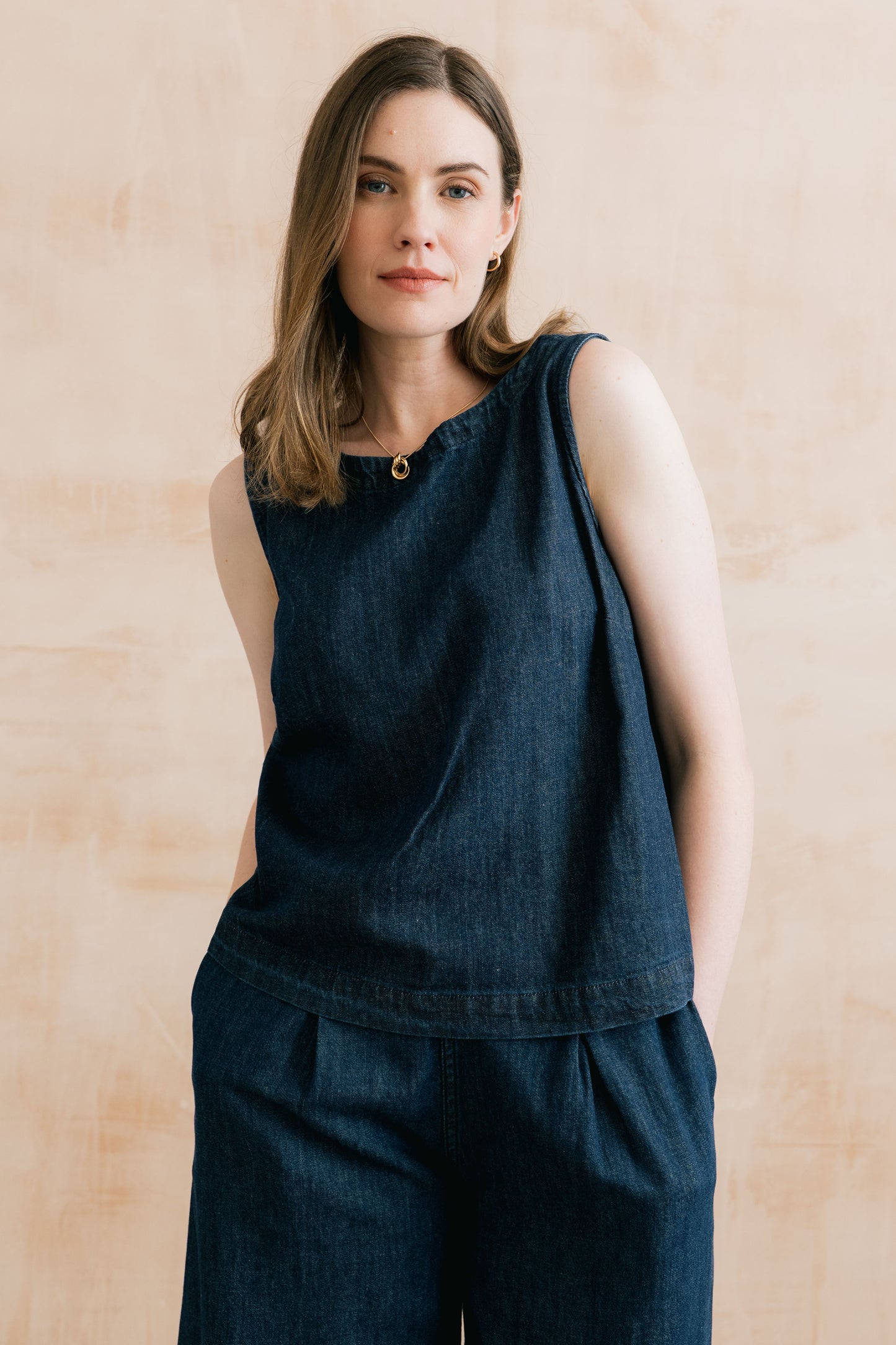 Lily & Me Cora two way vest plain denim blue - [shop_name Strathaven] [womens clothing]