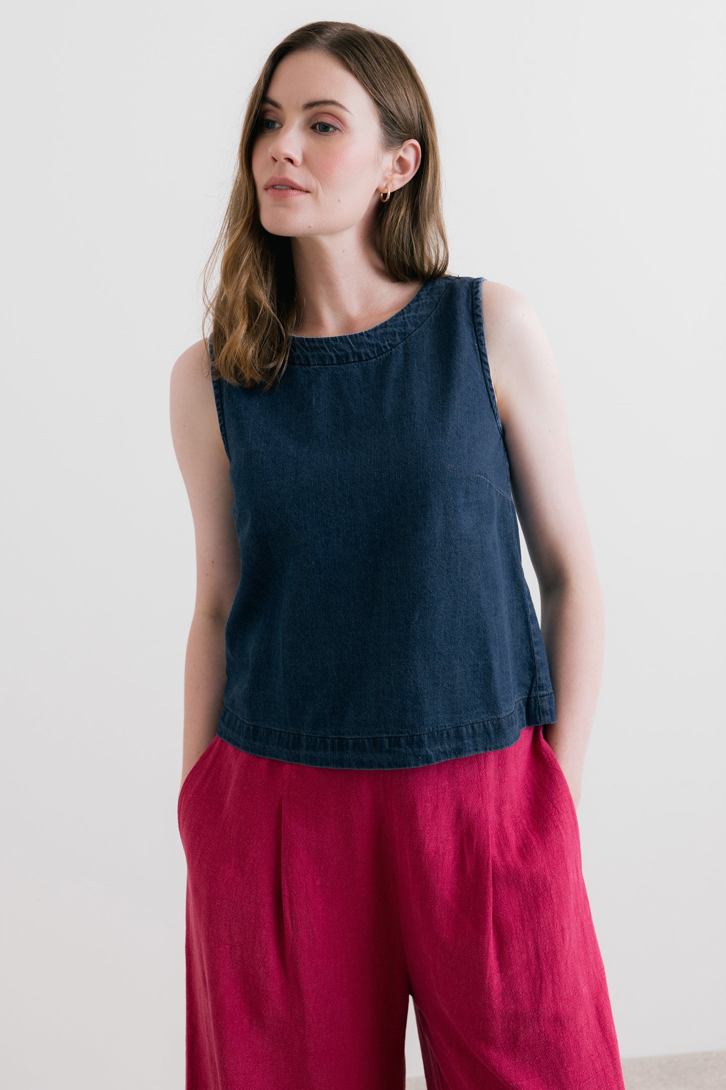 Lily & Me Cora two way vest plain denim blue - [shop_name Strathaven] [womens clothing]
