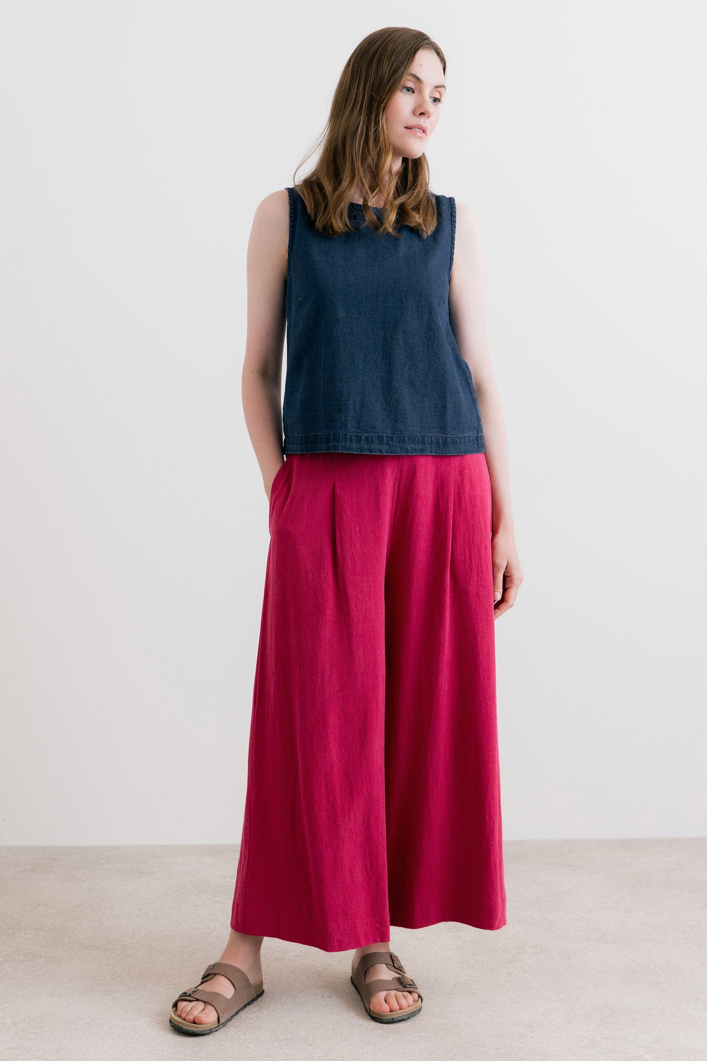 Lily & Me Cora two way vest plain denim blue - [shop_name Strathaven] [womens clothing]