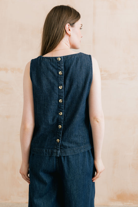 Lily & Me Cora two way vest plain denim blue - [shop_name Strathaven] [womens clothing]