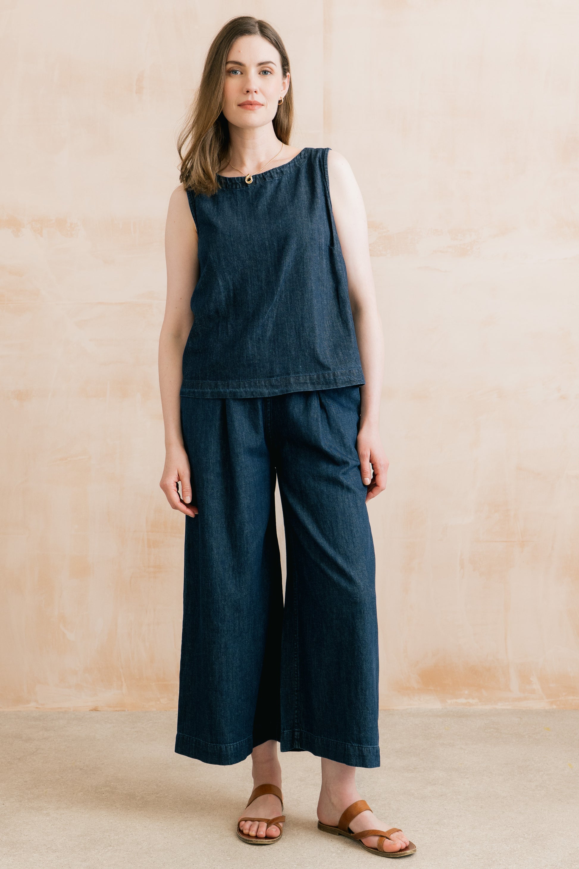 Lily & Me Cora two way vest plain denim blue - [shop_name Strathaven] [womens clothing]
