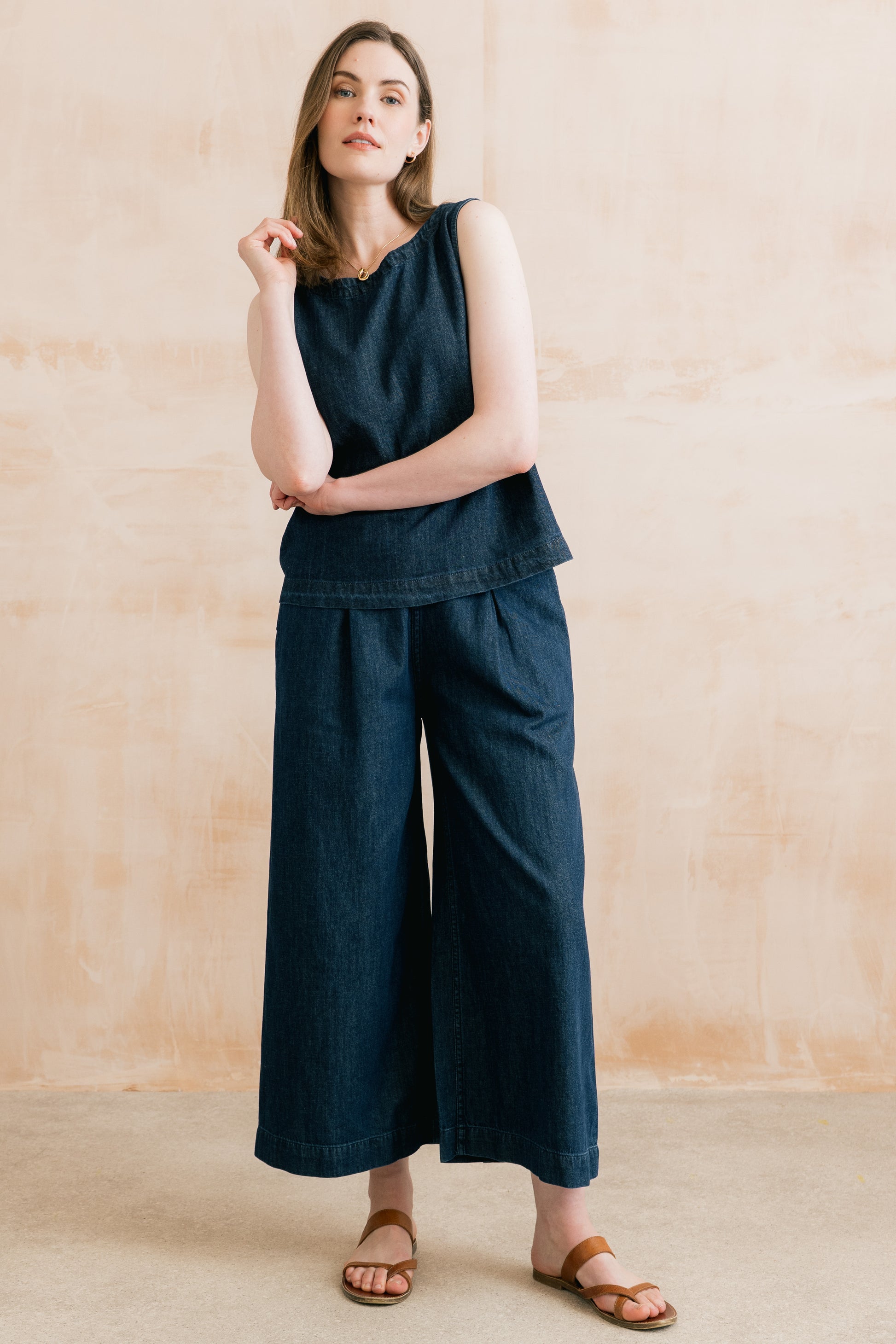 Lily & Me Cora two way vest plain denim blue - [shop_name Strathaven] [womens clothing]