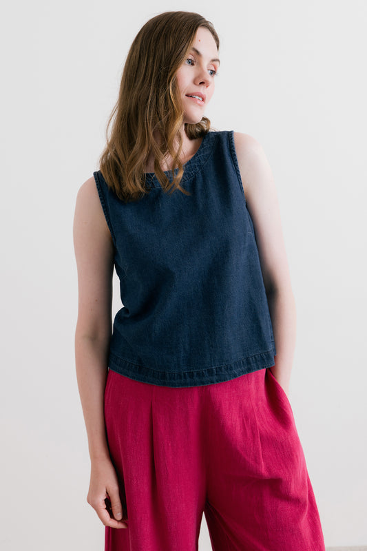 Lily & Me Cora two way vest plain denim blue - [shop_name Strathaven] [womens clothing]