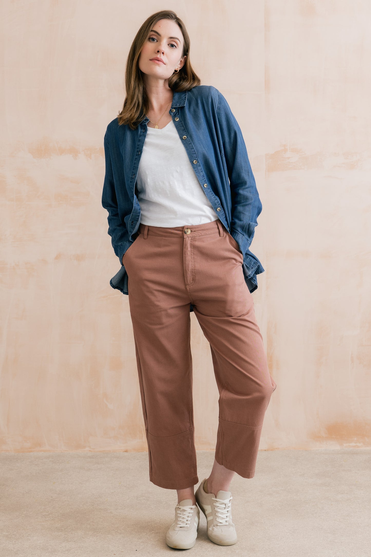 Lily & Me Clarisa tapered trouser in tencel antique pink - [shop_name Strathaven] [womens clothing]