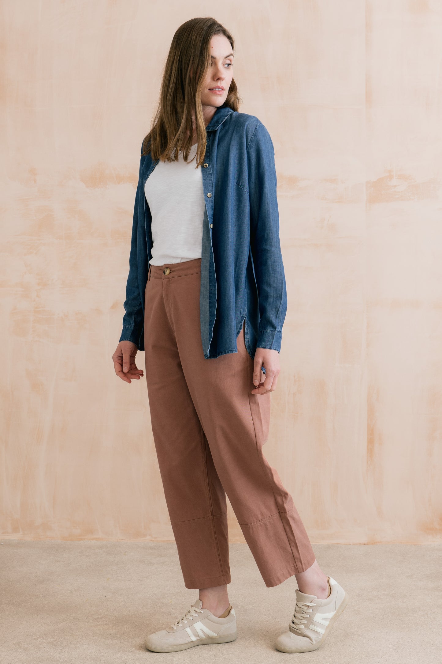 Lily & Me Clarisa tapered trouser in tencel antique pink - [shop_name Strathaven] [womens clothing]