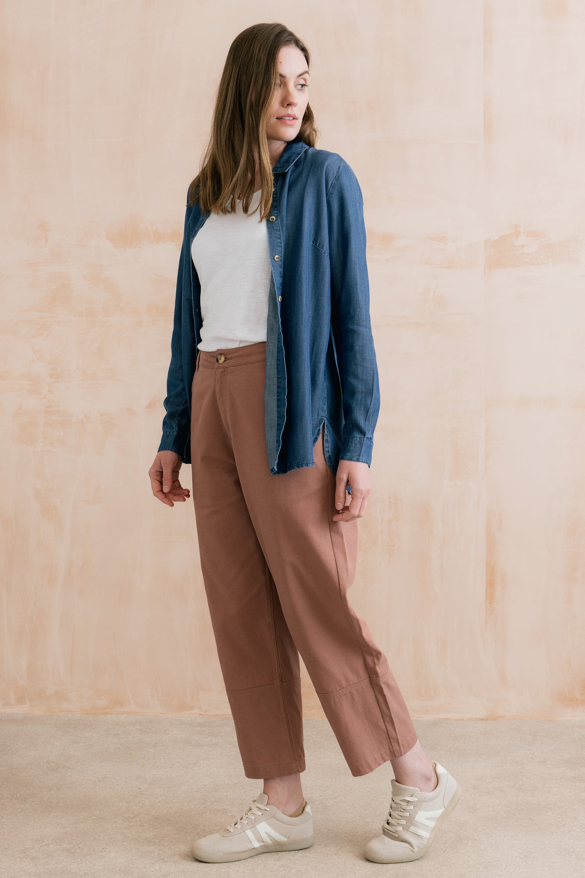 Lily & Me Clarisa tapered trouser in tencel antique pink - [shop_name Strathaven] [womens clothing]