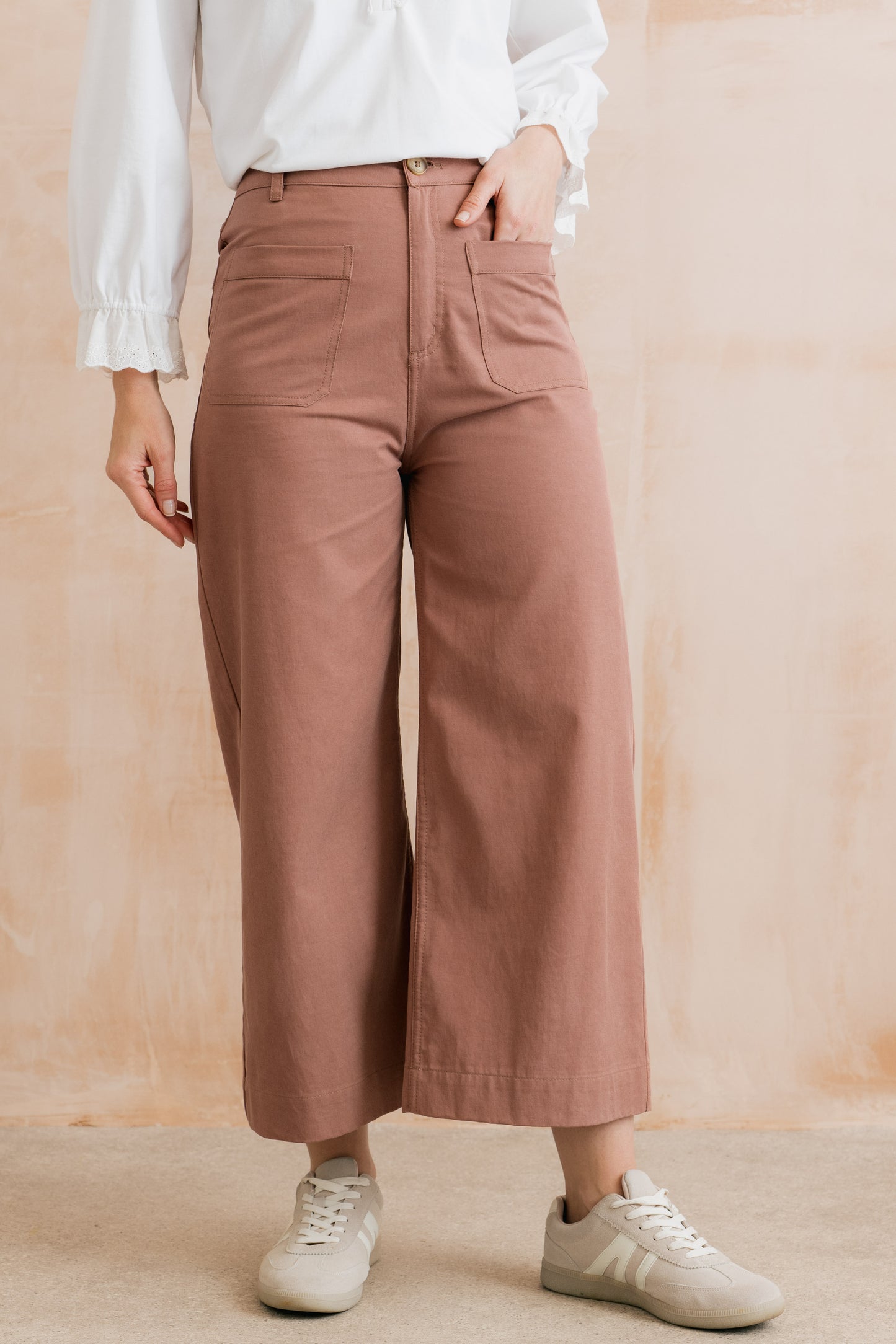 Lily & Me Amelia cropped twill trouser in soft pink - [shop_name Strathaven] [womens clothing]