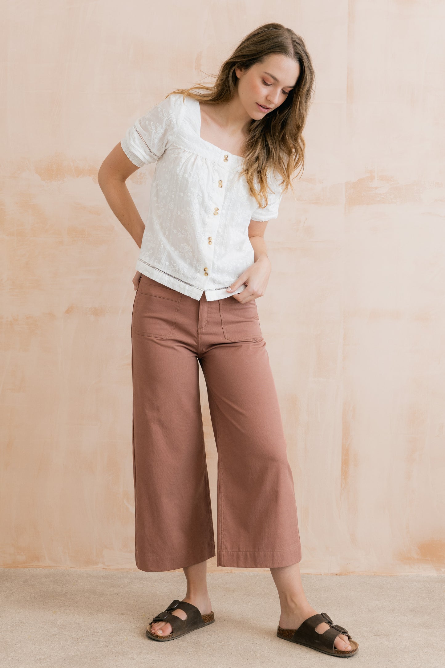 Lily & Me Amelia cropped twill trouser in soft pink - [shop_name Strathaven] [womens clothing]