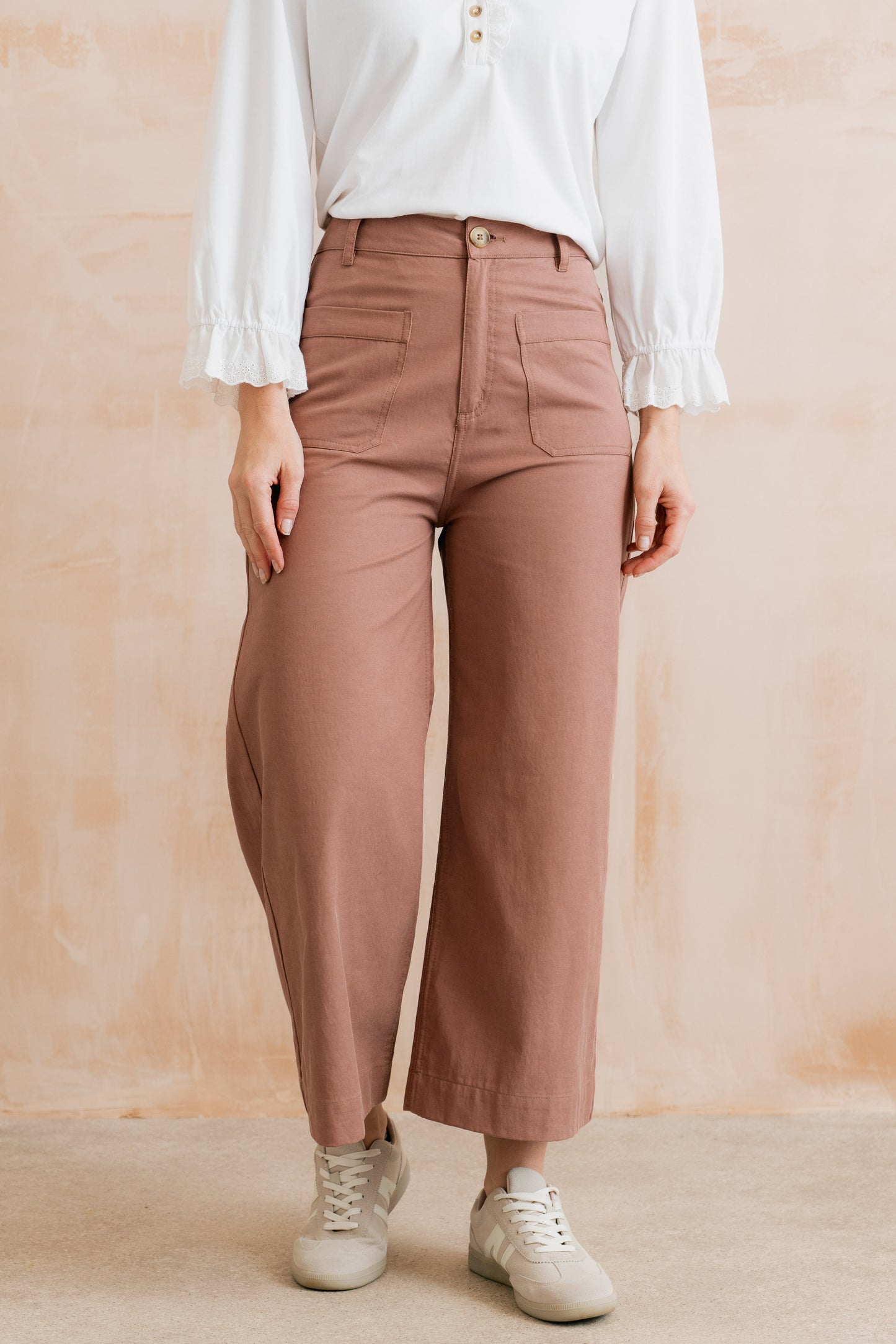 Lily & Me Amelia cropped twill trouser in soft pink - [shop_name Strathaven] [womens clothing]