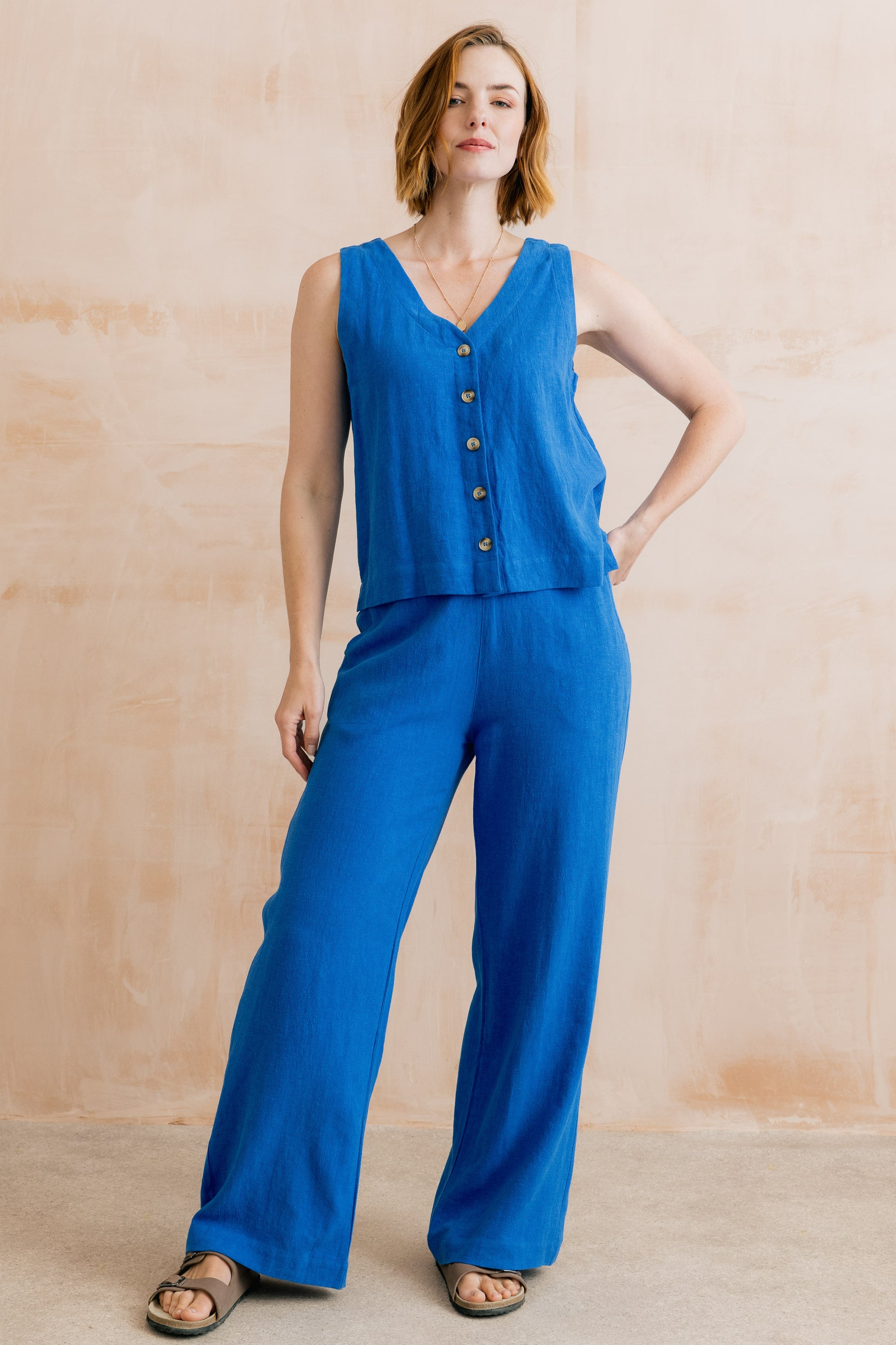 Lily & Me Allium button front top in cobalt - [shop_name Strathaven] [womens clothing]