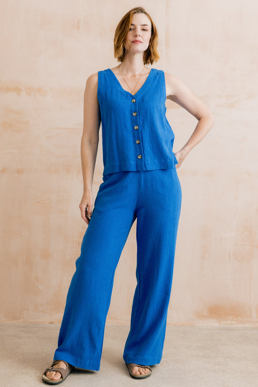 Lily & Me Allium button front top in cobalt - [shop_name Strathaven] [womens clothing]