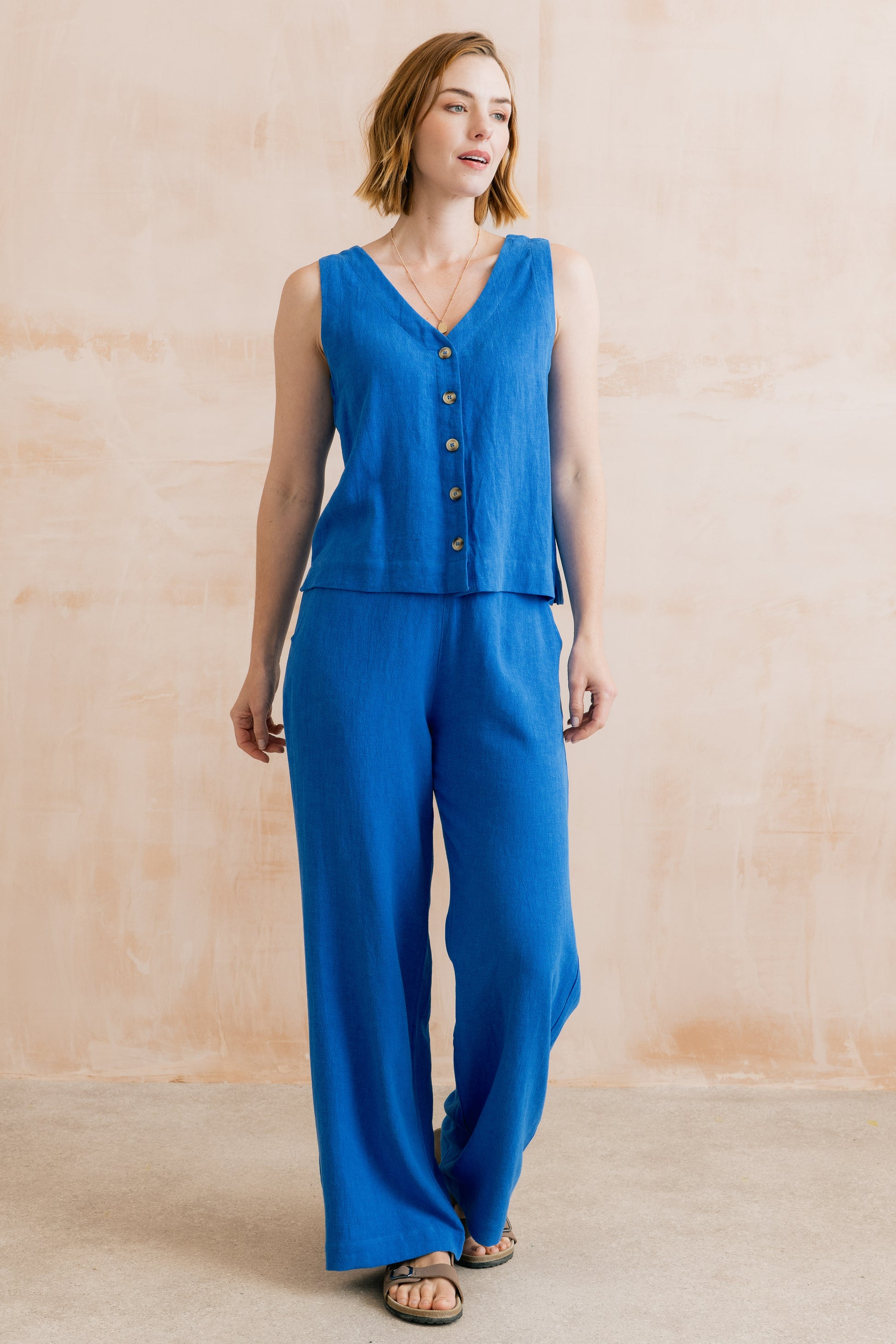 Lily & Me Allium button front top in cobalt - [shop_name Strathaven] [womens clothing]