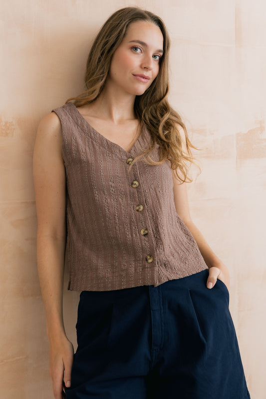 Lily & Me Allium two way vest in mocha - [shop_name Strathaven] [womens clothing]