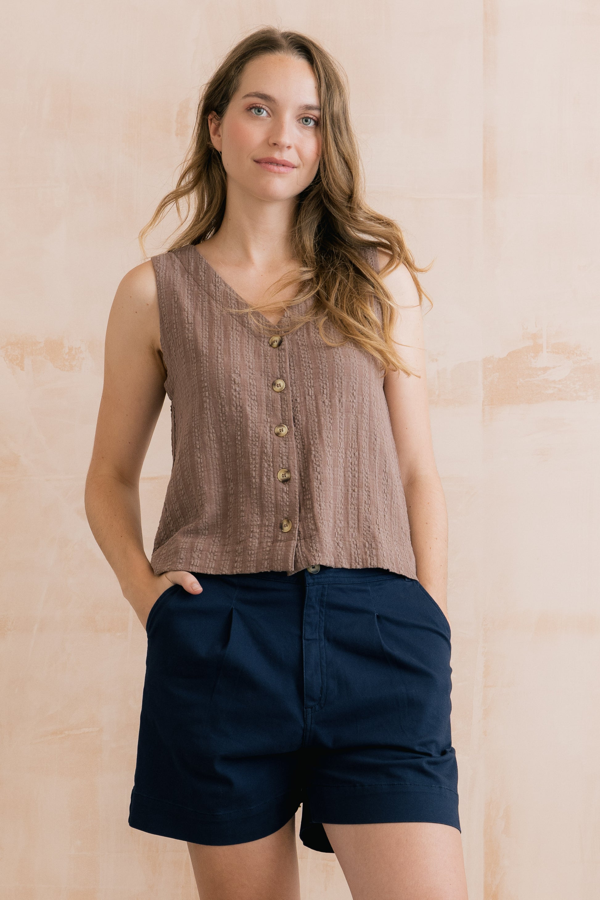Lily & Me Allium two way vest in mocha - [shop_name Strathaven] [womens clothing]