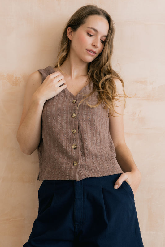 Lily & Me Allium two way vest in mocha - [shop_name Strathaven] [womens clothing]