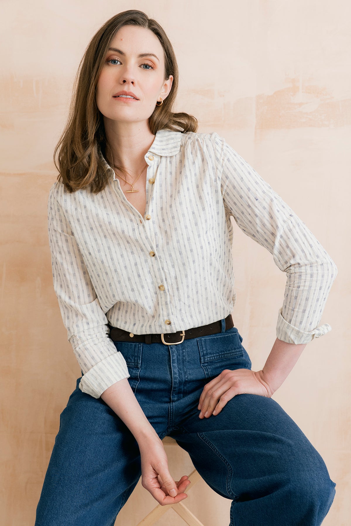 Lily & Me Beech embroidered shirt in geo stripe - [shop_name Strathaven] [womens clothing]
