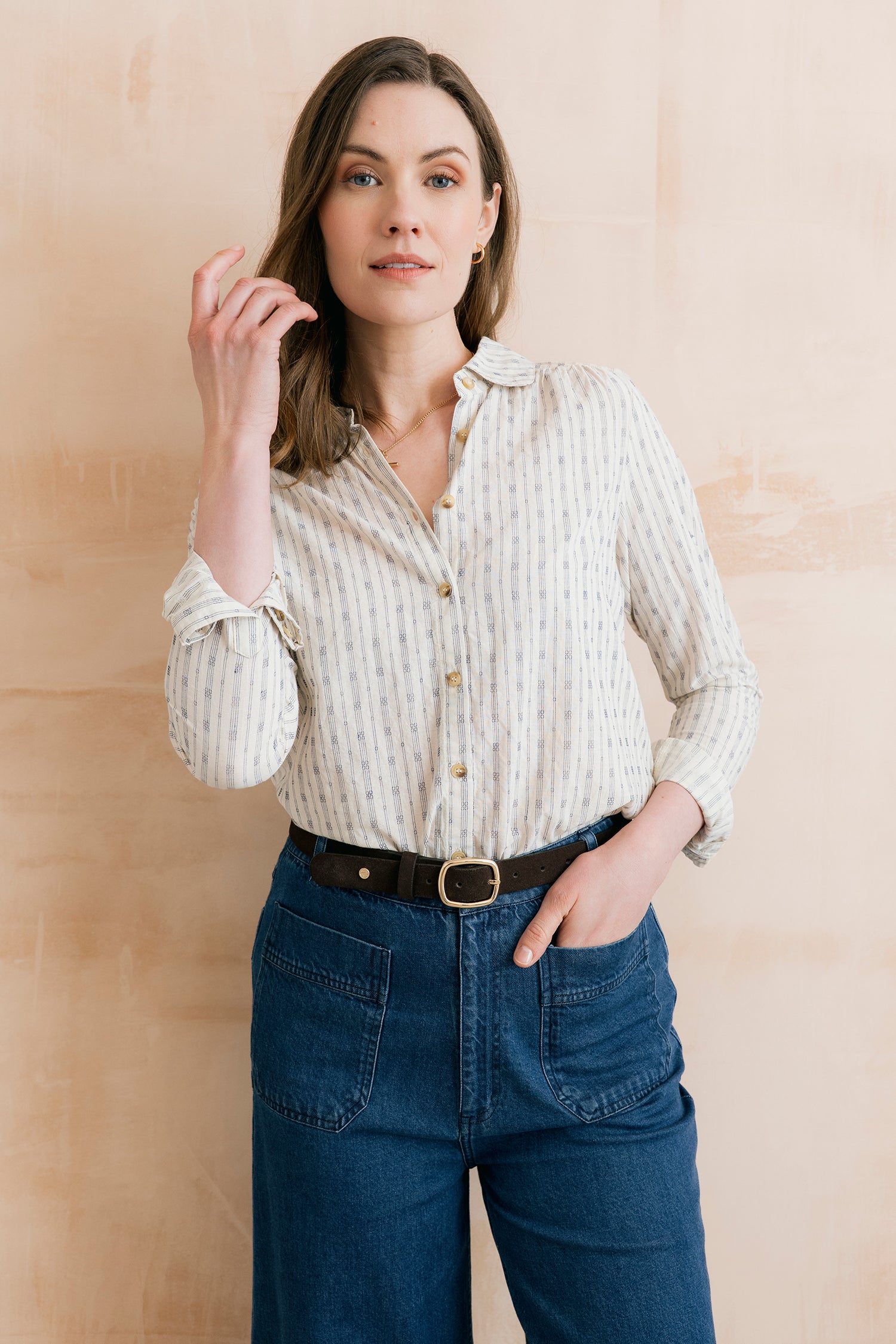 Lily & Me Beech embroidered shirt in geo stripe - [shop_name Strathaven] [womens clothing]