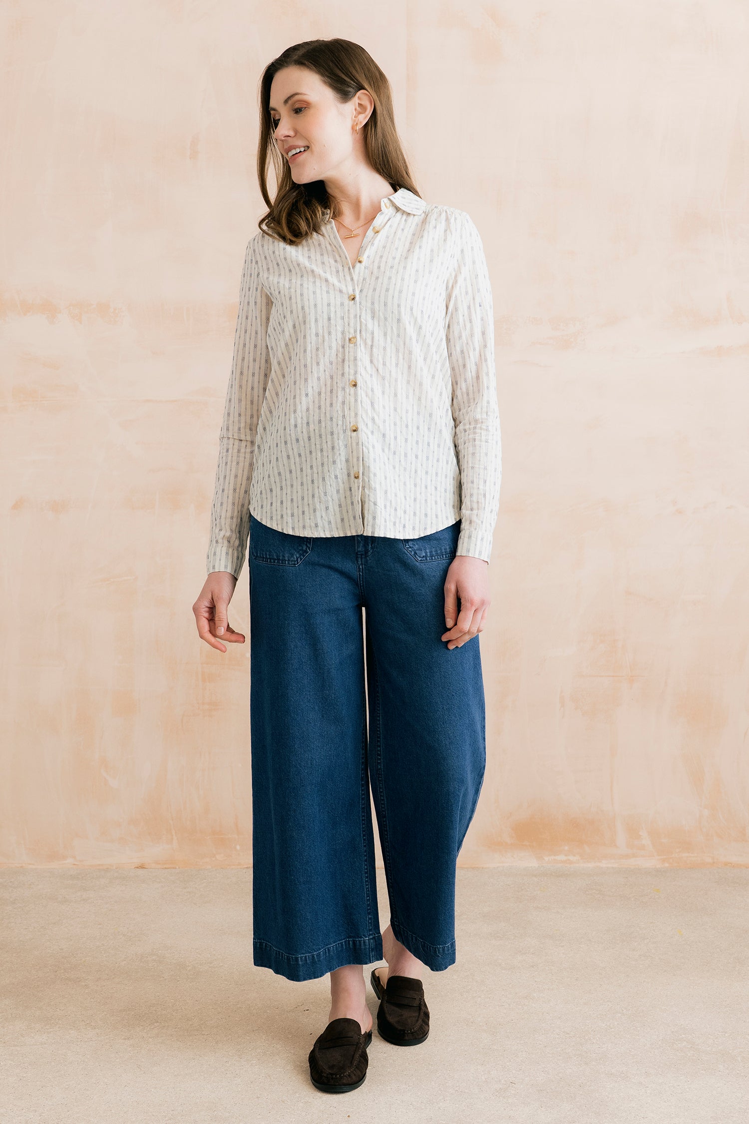 Lily & Me Beech embroidered shirt in geo stripe - [shop_name Strathaven] [womens clothing]