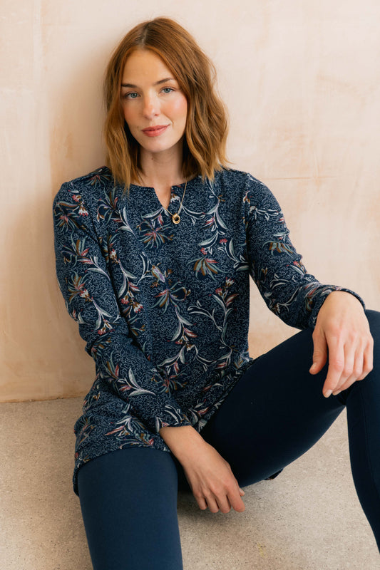 Lily & Me Maple Tunic Herbarium in navy - [shop_name Strathaven] [womens clothing]