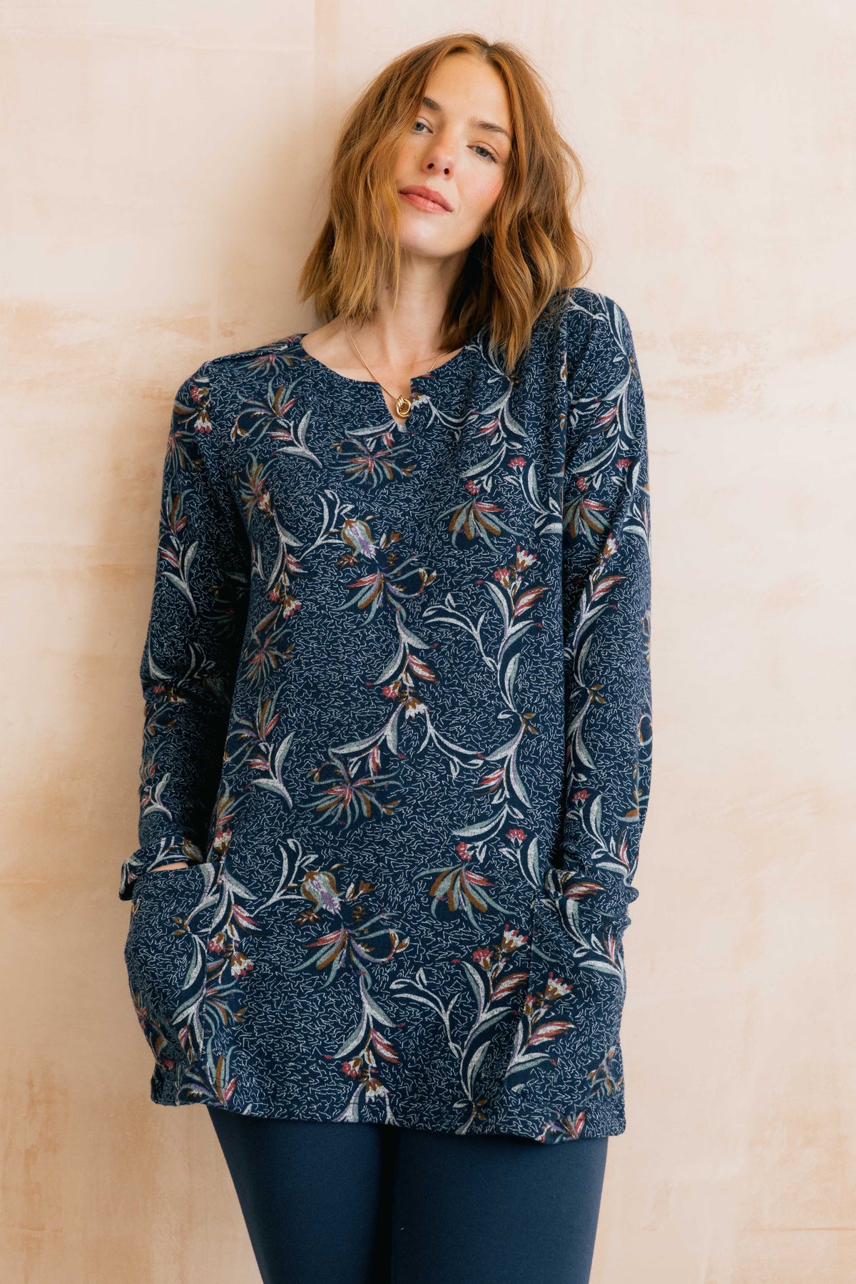 Lily & Me Maple Tunic Herbarium in navy - [shop_name Strathaven] [womens clothing]